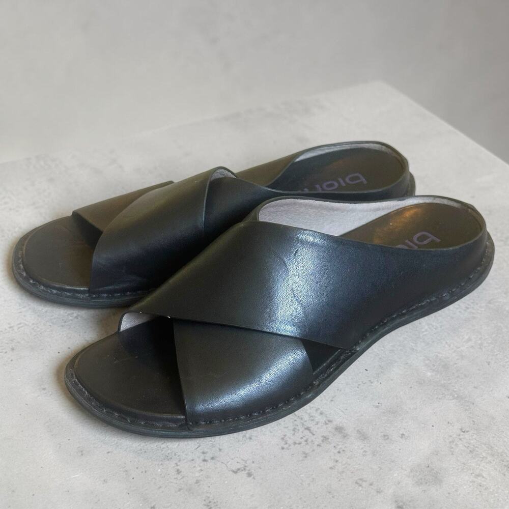 Bionica Black Leather Slide Sandals Women’s Size 8M Comfort Slip On